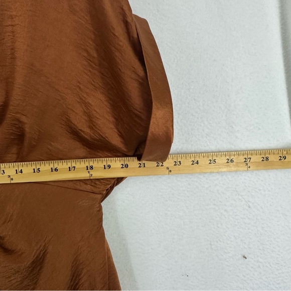 Steve Madden Satin Tie Waist Midi Shirt Dress Tori Mocha Bisque Size 14 - Picture 7 of 10